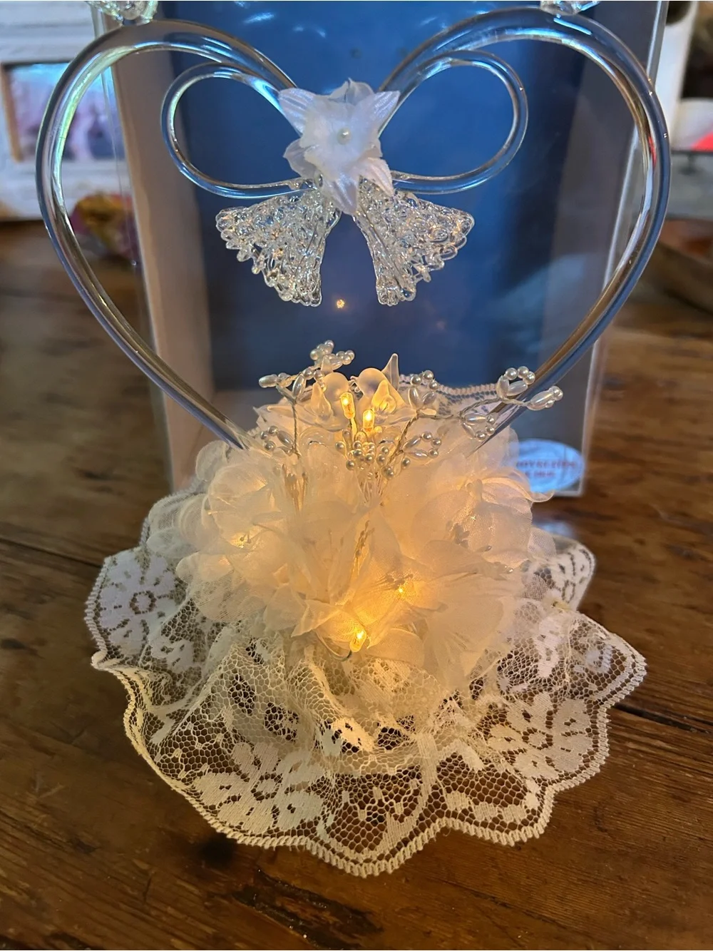 Vintage Blown Glass Heart Wedding Cake Topper